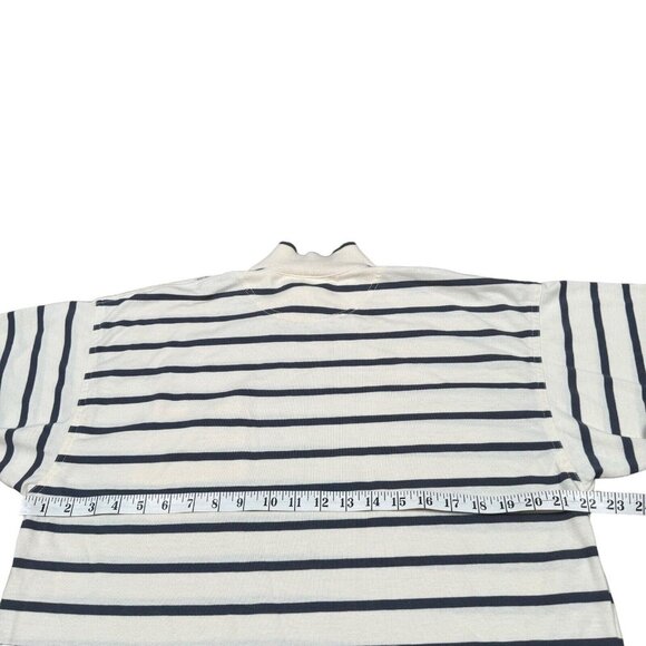 Vintage Nike Gray Tag Striped Collared T-Shirt w Pocket Sz L in Cream, Navy - Picture 7 of 8